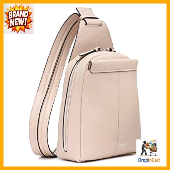 Vegan Leather Convertible Sling Backpack Chic Minimal Daypack Two Pockets